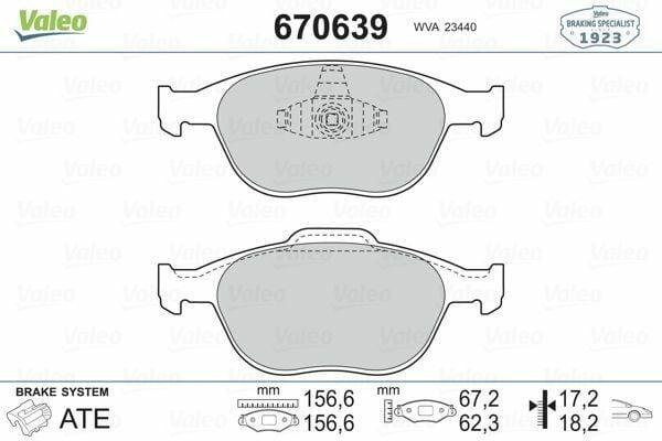 VALEO Brake Pad Set 670639 - Front Brake Pads for 03-Connect 1.8