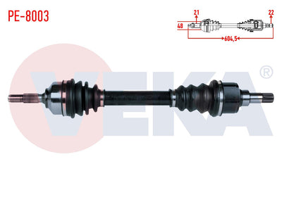 Veka PE-8003 Complete Axle Left Front Peugeot 206 (2A / C) 1.6i 16V Tu5 Length 604,5mm 1998-2006 — Axles, CV Joints & Boots