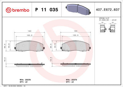 Brembo P11035 Brake Pad Front (Fiat Freemont 3.6 4×4 2.0 JTD 11 -) Low-Met — Brake Pads