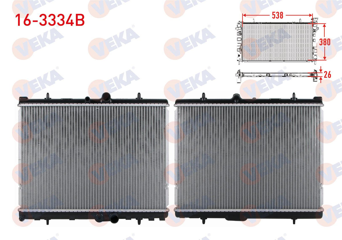 Veka 16-3334B Su Radiator Brazing Peugeot 407 (6D) 2.0 HDi A-T Ac + /-2004-2011 — Radiators & Fans