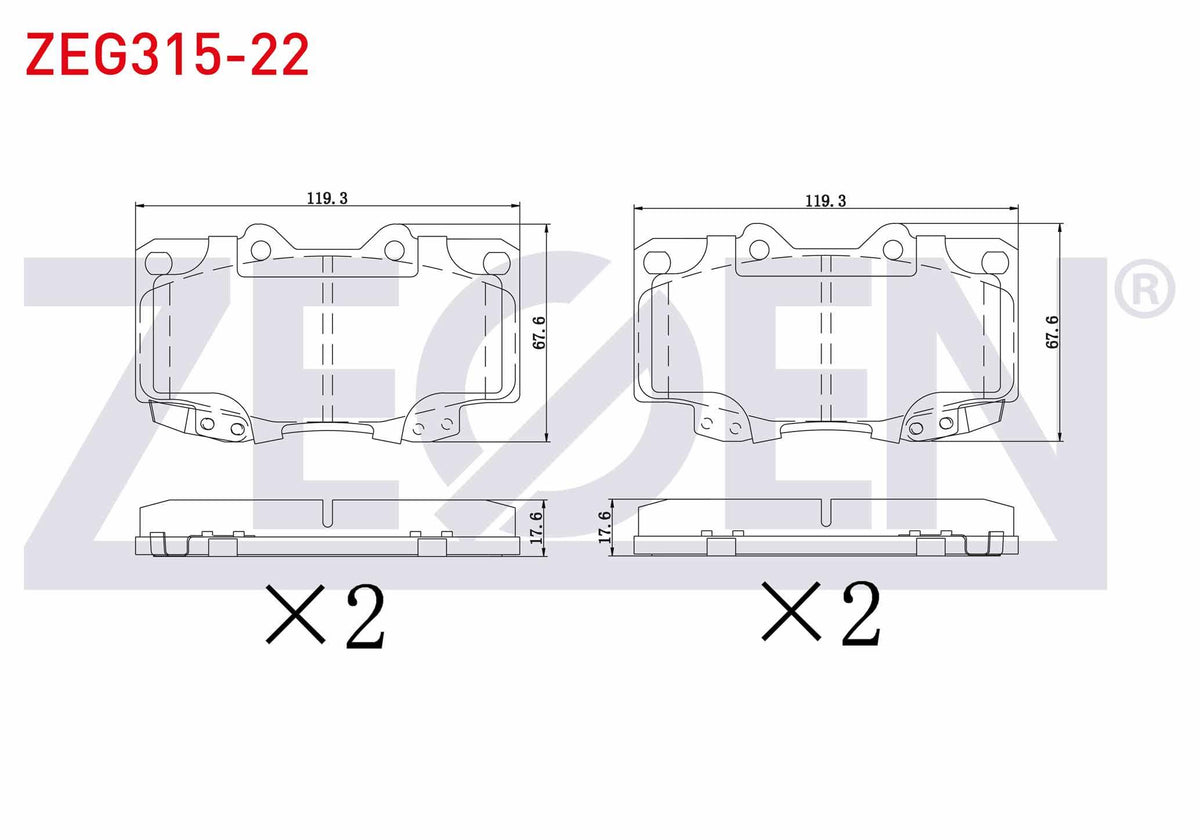 Zegen ZEG315-22 Brake Pad Front Toyota HI-Lux Pick Up 2.5 D 2005-2011 / HI-Lux Pick Up 2.5 D-4D 2005-2011 / HI-Lux Pick Up 3.0 D-4D 2005-2011