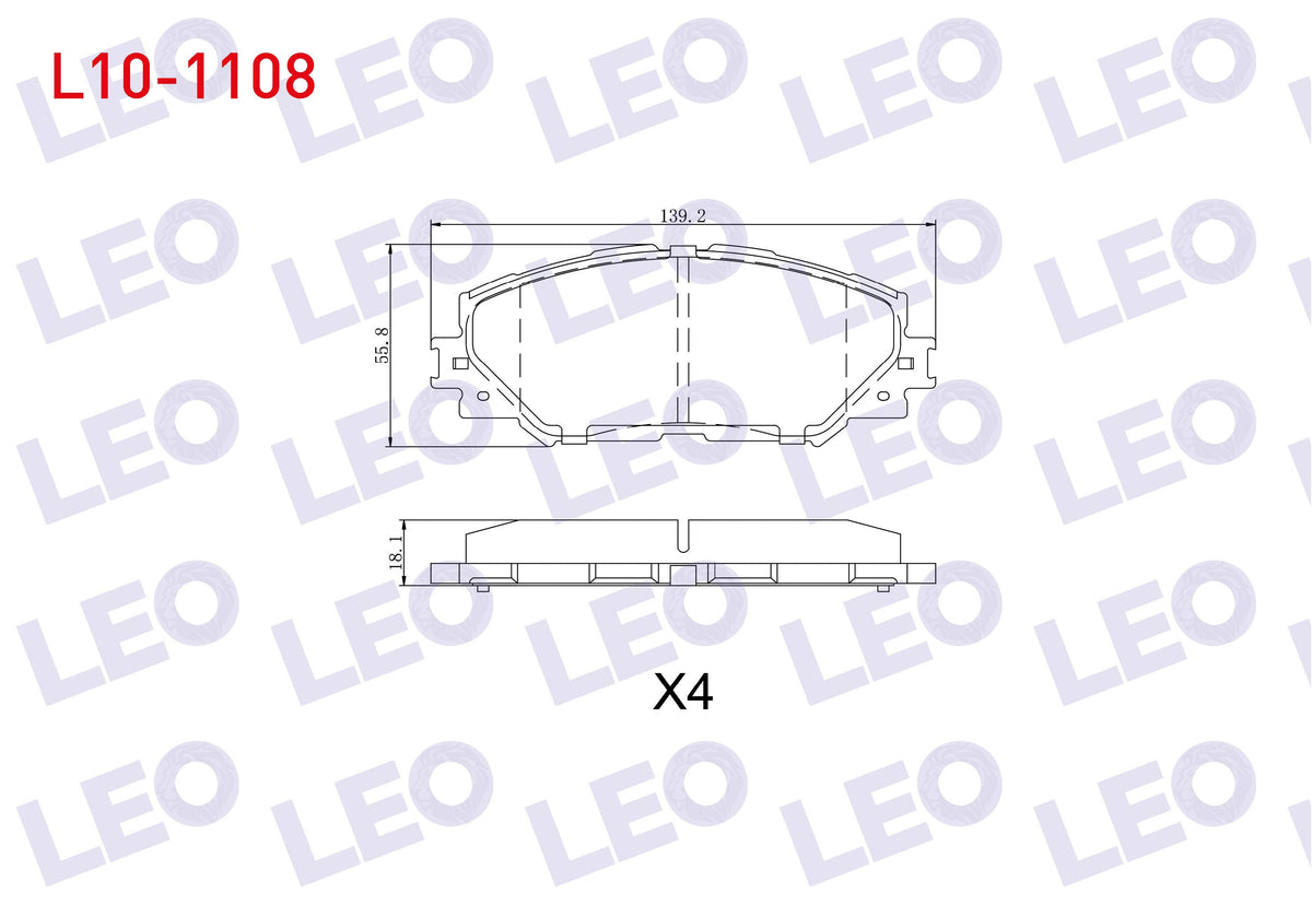 LEO L10-1108 Brake Pad Front Toyota Corolla (E15_) 1.6 Vvt-I 2007-2012 / Auris (Zre15) 1.6 Vvt-I 2007-2012