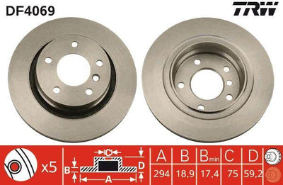 TRW DF4069 Brake Disc Rear BMW E46 5D Air 294mm 98-05 — Brake Rotors & Drums