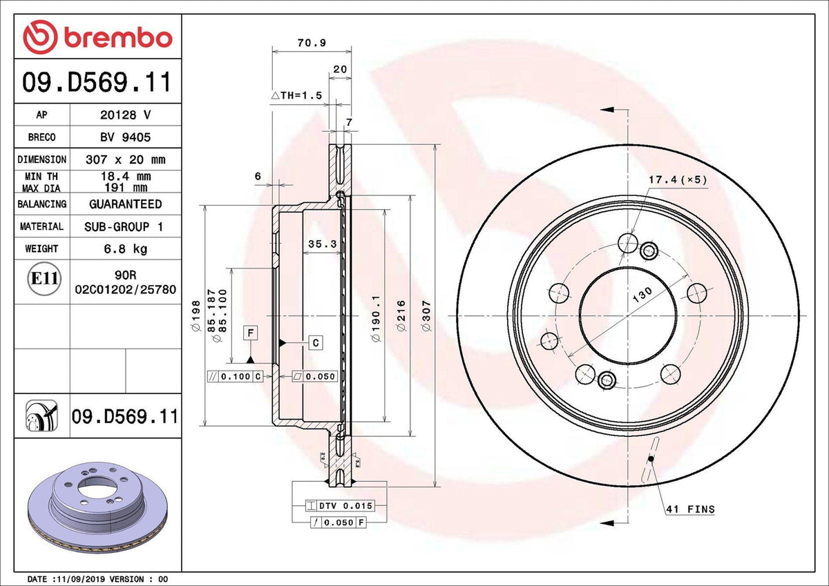 Brembo 09.D569.11 Brake Disc Rear UV Coated Ssangyong | Set of 2