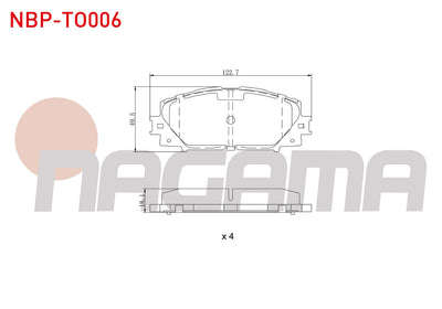 NAGAMA NBP-TO006 Brake Pad Front Toyota Yaris (P9) 1.0 Vvt-I 2006-2010 / Yaris (P9) 1.33 Vvt-I 2006-2010 — Brake Pads