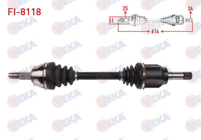 Veka FI-8118 Complete Axle Left Front Length 614mm Fiat Linea /Grande Punto 1.4 T-Jet 2007-/Punto — Axles, CV Joints & Boots