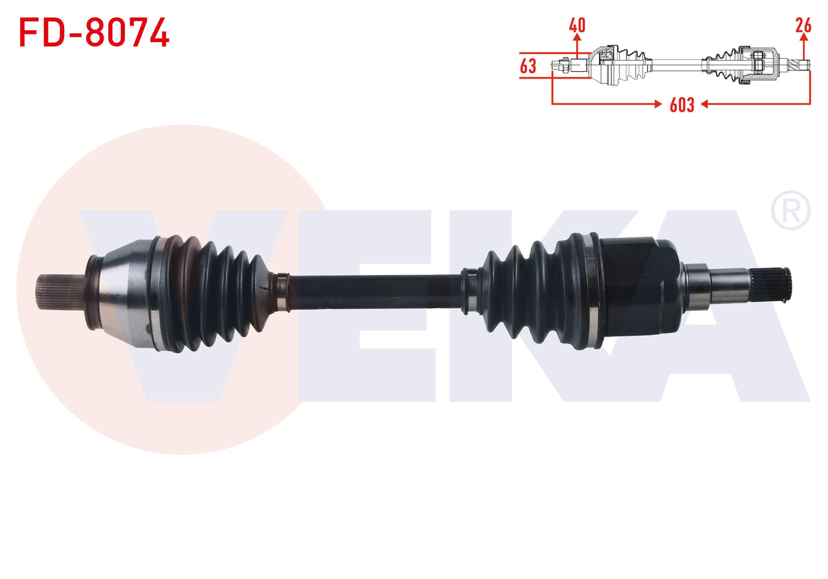 Veka FD-8074 Complete Axle Left Front Ford Mondeo IV 1.6. TDCi-2.0 TDCi M-T Length 603mm 2007-2014