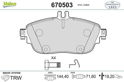 Valeo 670503 Brake Pad Front Mercedes A-Series A180-A220-A250 — Brake Pads