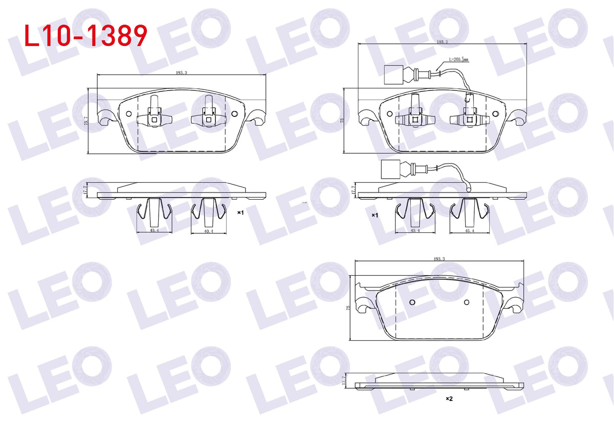 LEO L10-1389 Brake Pad Front with Connector Volkswagen Transporter VI 2.0 TDI 102 Hp 2009-/ Transporter VI 2.0 TDI BiTDI 180 Hp 2009-/ Transporter VI 2.0 TDI 140 Hp 2009