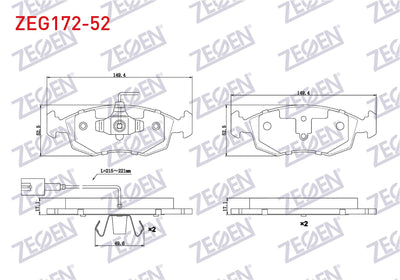 Zegen ZEG172-52 Brake Pad Front with Connector Fiat G.Punto Evo (199) 1.3 Mjt 2008-2012 / G.Punto Evo (199) 1.2i — Brake Pads