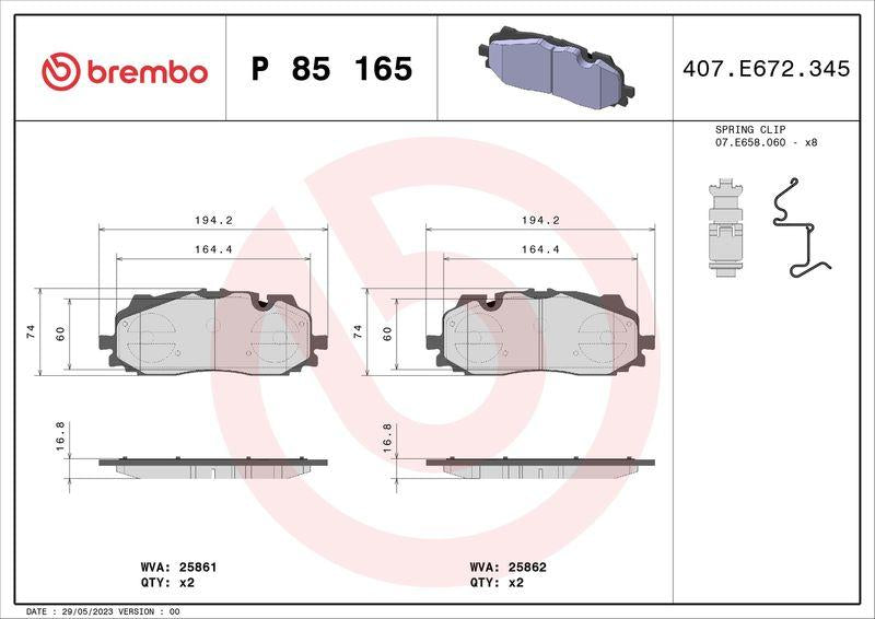 Brembo P85165 Brake Pad Front VW Touareg 18 Audi A4 16 A6 19 Q7 16- Q7 2.0/3.0 TFSI TDI Quattro — Brake Pads