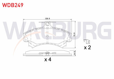 WALBURG WDB249 Brake Pad Front Mitsubishi Carisma (Da) 1.8 GDI 1995-2006 / Carisma (Da) 1.6 1995-2006 / Colt VI (Z3_A,Z2_A) 1.3 2002-2012 / Colt VI (Z3_A,Z2_A) 1.5 DiD 2002-2012