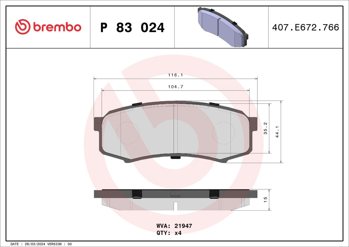 Brembo P83024 Brake Pad Rear-(Mitsubishi Pajero 07 / 12) (Toyota Land Cruiser 84-19) — Brake Pads