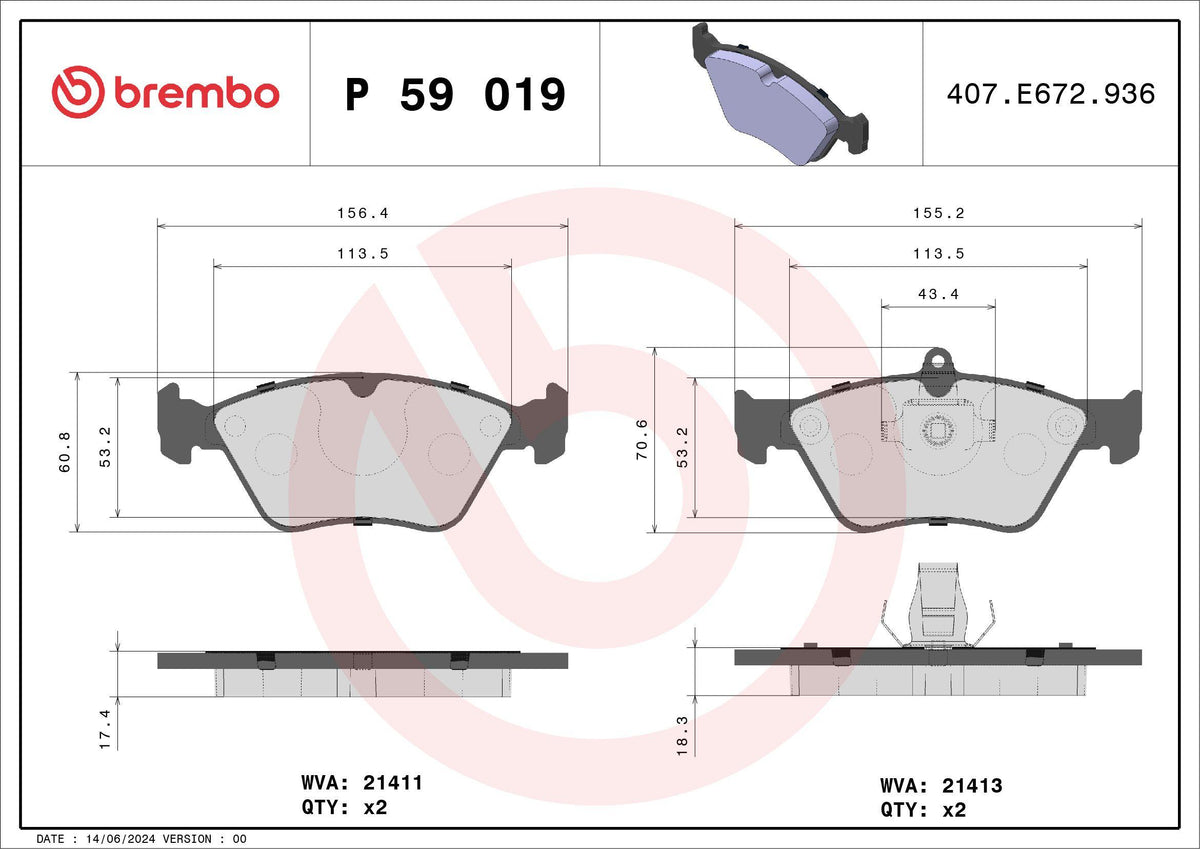 Brembo P59019 Brake Pad Front Low-Met Opel
