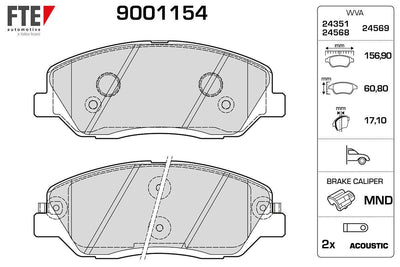 Fte 9001154 Brake Pad Front Santa Fe 06-13 H350 15- / Sorento 09- / Korando 10- — Brake Pads