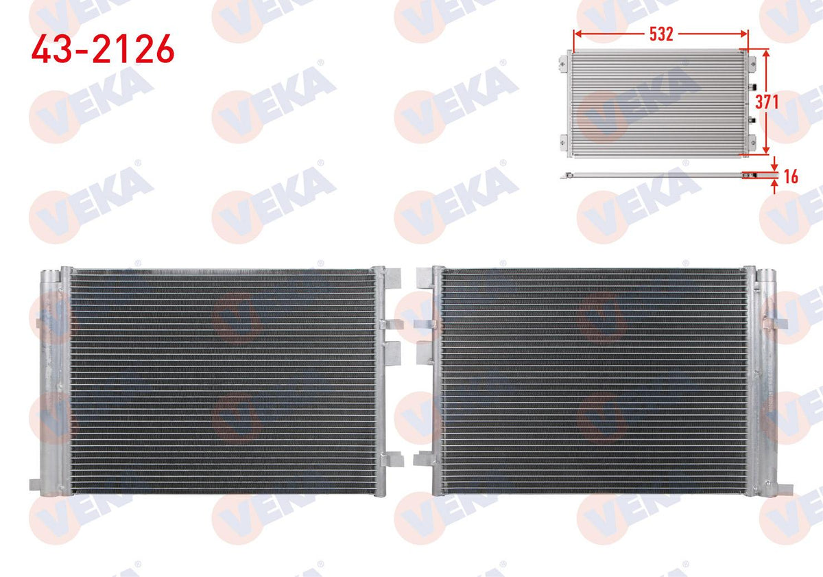 Veka 43-2126 A/C Condenser Hyundai i20 (Pb, Pbt) 1.2 2008-2015 — Condensers & Evaporators