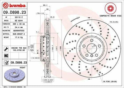 BREMBO 09.D898.23 Brake Disc for BMW 5, 6 and 3 more models — Brake Rotors & Drums