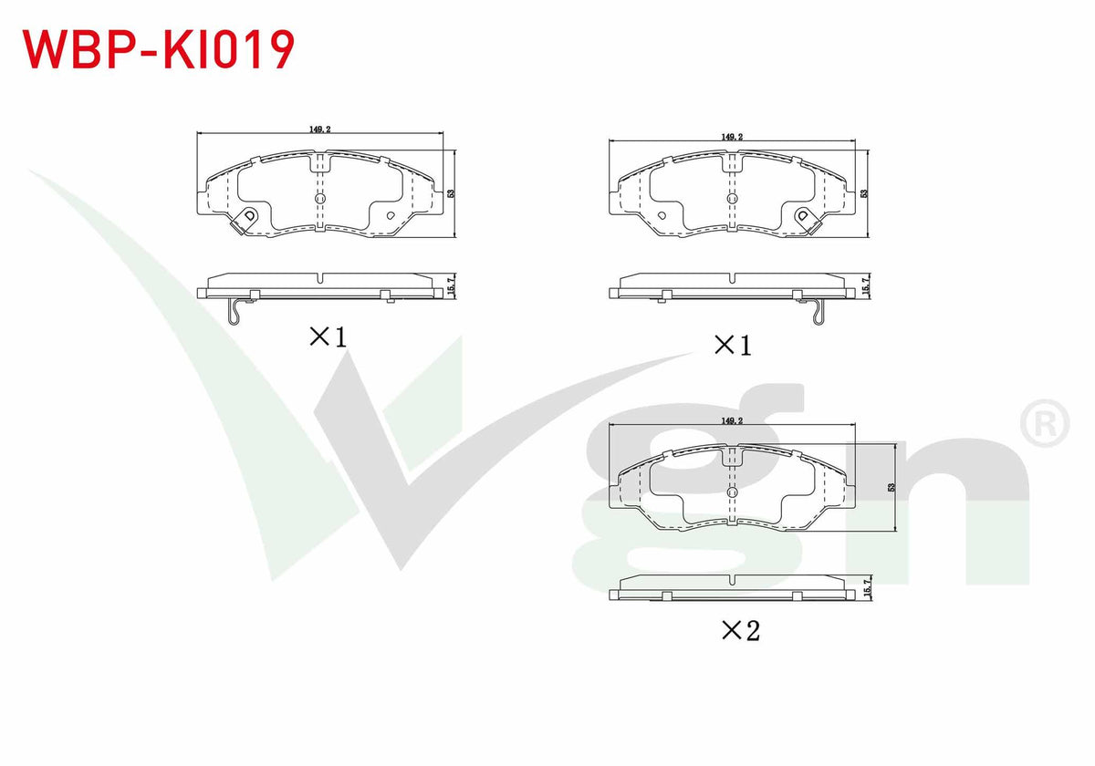 WGN WBP-KI019 Brake Pad with Wear Indicator Front Kia Sportage (K00) 2.0i 16.00mm 1994-2004