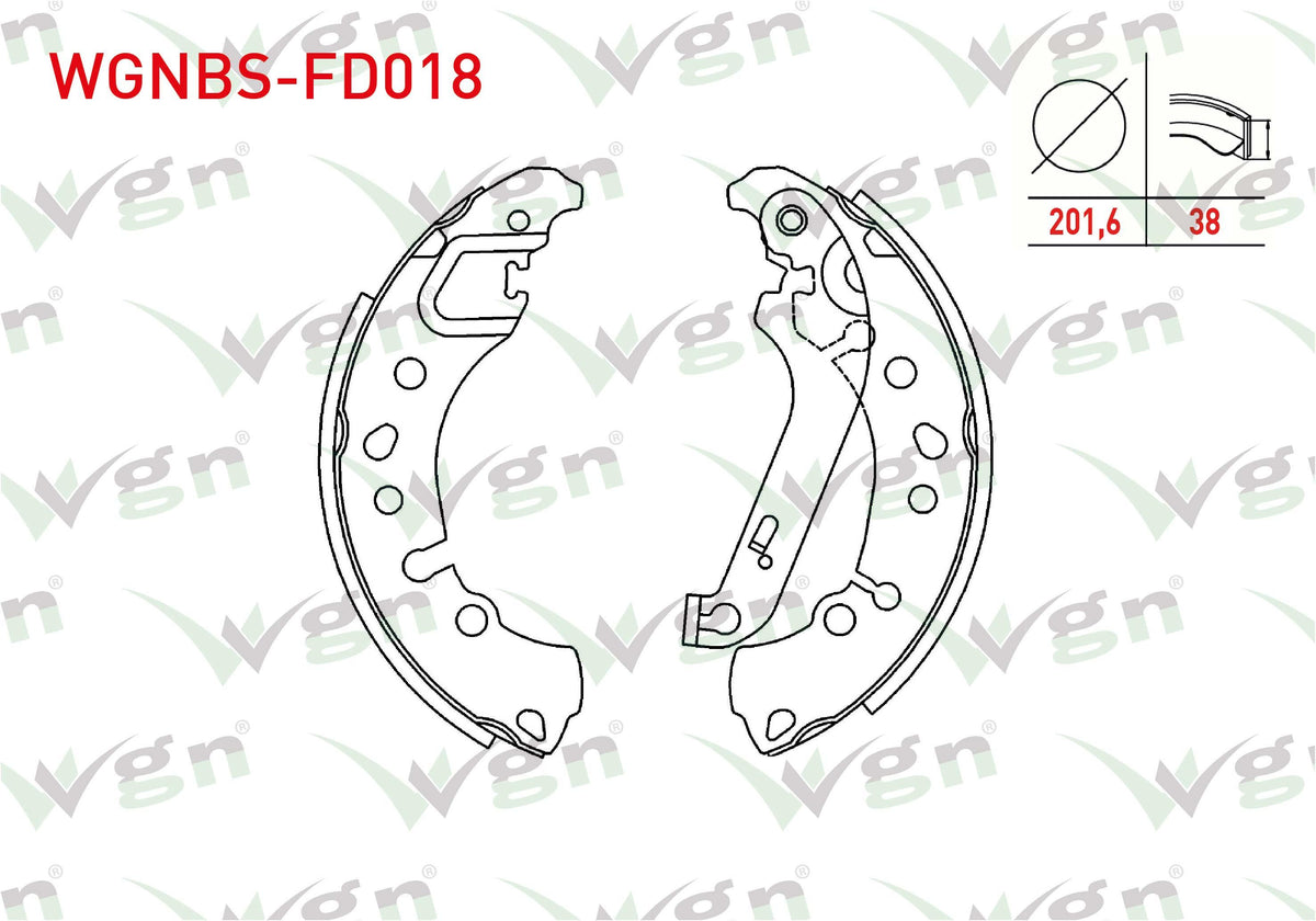 WGN WGNBS-FD018 Brake Shoe Rear with Lever 201,6X38mm Ford Fiesta VII 1.0 2017