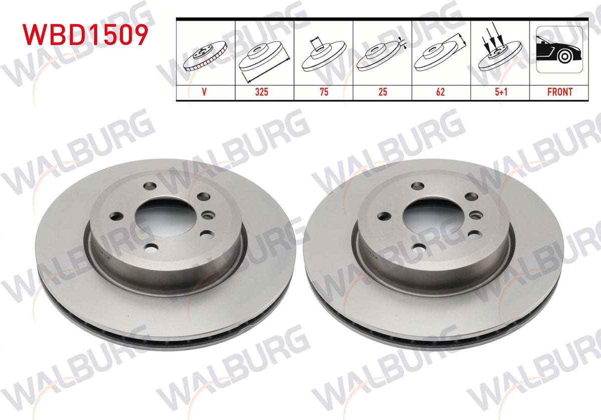 WALBURG WBD1509 Brake Disc Front Air BMW X3 (E83) 2.0 D 5 Bjn 325X25x75x62 2004-2010 — Brake Rotors & Drums