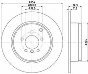 hella pagid brake discs pack of 2, front view of helly pagid brake disc, technical specifications of helly pagid brake disc HELLA PAGID Brake Discs - 354-5 for Land Rover Range Rover III (2005-2013) | Pack of 2 HELLA PAGID Brake Discs for Land Rover Range Rover III hella-pagid, brake-discs, land-rover-parts, vehicle-safety, car-owners, mechanics, high-performance, automotive-parts, solid-brake-discs, ai-generated