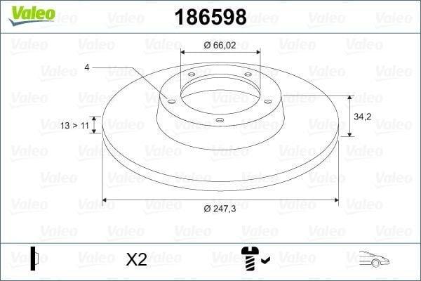 VALEO 186598 - Front Brake Disc for 206 Hatchback, Sedan, & Sw — Brake Rotors & Drums