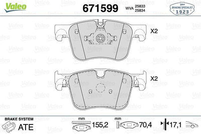 Valeo 671599 Brake Pad Front Peugeot 308 II / 3008 II P84 / Citroen C4 Picasso II / Grand Land X / Combo E — Brake Pads