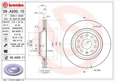 Brembo 09.A200.11 Brake Disc Rear (VW Golf 06-Passat 06-Audi A3 04-Seat Leon 13-Skoda Octavia 18 -) — Brake Rotors & Drums