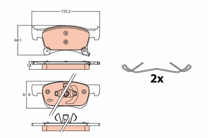 TRW GDB2091 Brake Pad Front for Corsa E 16-Inch Wheels - Brake System — Brake Pads