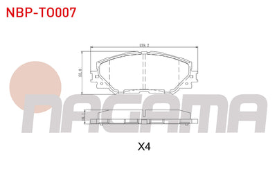 NAGAMA NBP-TO007 Brake Pad Front Toyota Corolla (E15_) 1.6 Vvt-I 2007-2012 / Auris (Zre15) 1.6 Vvt-I 2007-2012