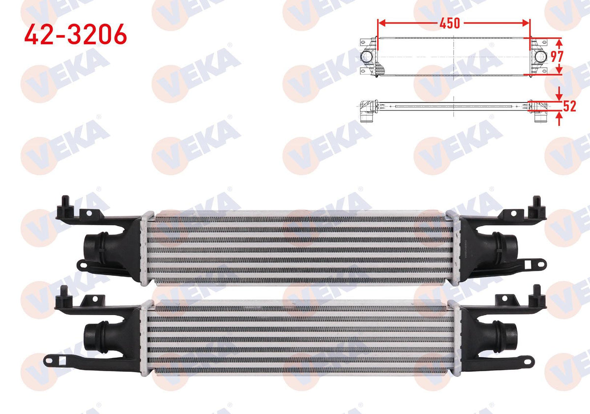 Veka 42-3206 Turbo Radiator (Intercooler) Opel Corsa D 1.3 CDTi 90 Hp 2006-2014 — Radiators & Fans