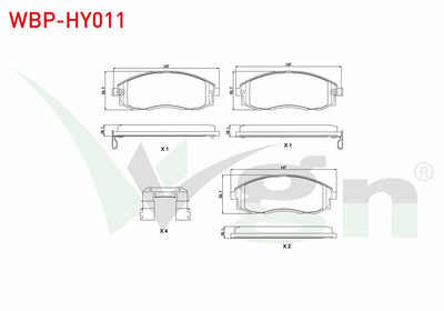 WGN WBP-HY011 Brake Pad Front with Wear Indicator Hyundai Starex 2.4i 1997-2003 / Starex 2.5 CRDi 1997-2007 / Starex 2.5 TD 1997-2003