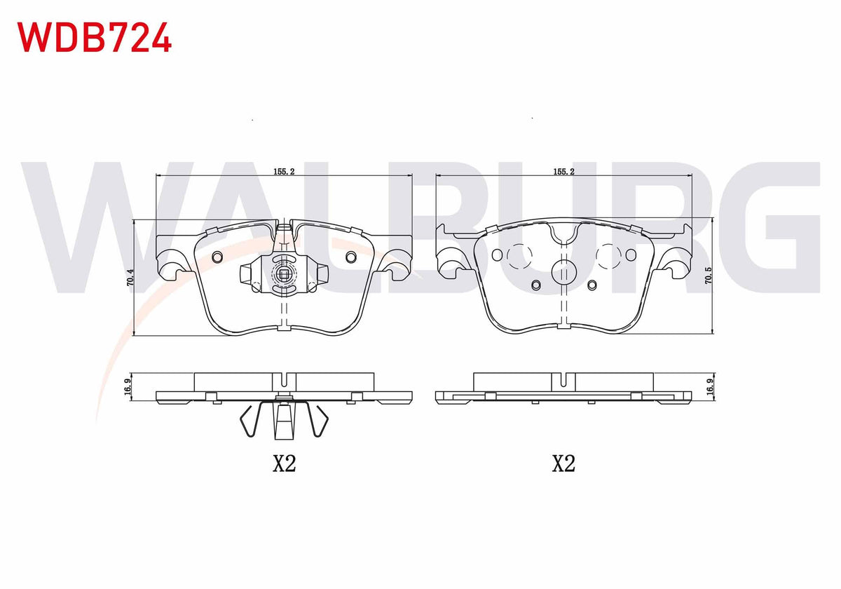 WALBURG WDB724 Brake Pad Front Peugeot 3008 16-/ 508 II 18-/ 5008 II 16-/ Partner 18-/ Rifter 19-/ Toyota Proace — Brake Pads