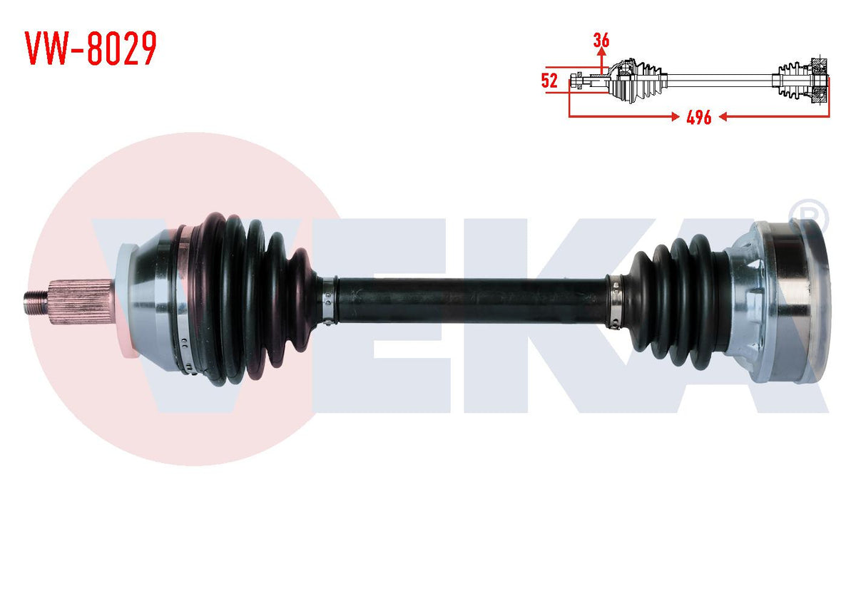 Veka VW-8029 Complete Axle Left Front Volkswagen Polo (6R — Axles, CV Joints & Boots