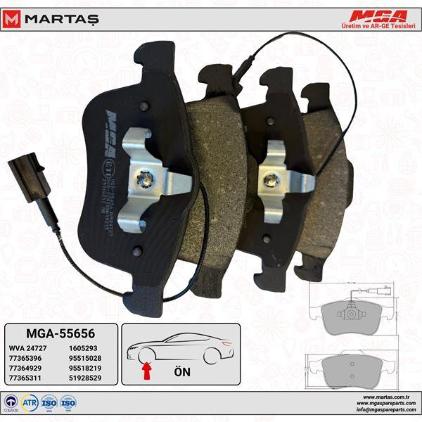 MGA 55656 Disc Brake Pad Front (Fiat: Doblo1.3 JTD 1.4 1.6 Jtdı 2010 >) *Pair with Connector* — Brake Pads