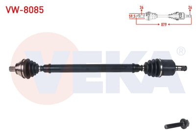 Veka VW-8085 Complete Axle Right Front Length 879mm Volkswagen Golf V 1.6i A-T 6 Speed 2003-2009 / — Axles, CV Joints & Boots