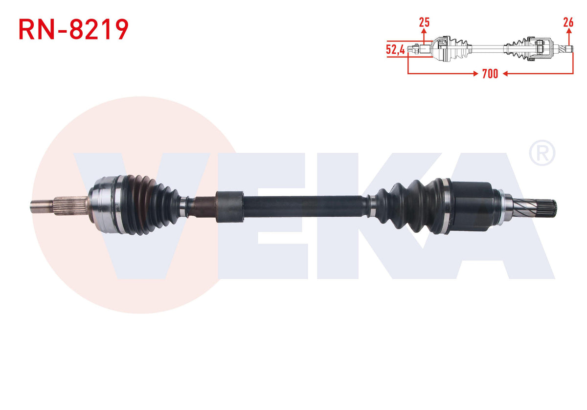 Veka RN-8219 Complete Axle Left Front Length 700mm Renault Megane IV 1.6i M-T 2016 — Axles, CV Joints & Boots