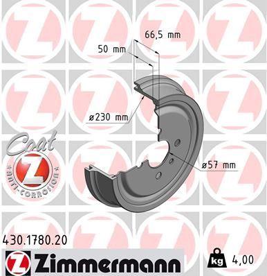 Zimmermann 430.1780.20 Brake Drum Standart Astra G, Vectra B — Brake Rotors & Drums