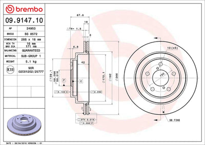 Brembo 09.9147.10 Brake Disc Rear Standard Subaru — Brake Rotors & Drums