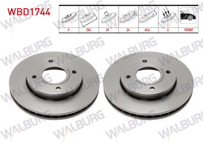 WALBURG WBD1744 Brake Disc Front Mitsubishi Colt / Smart Forfour 2004-2012 — Brake Rotors & Drums
