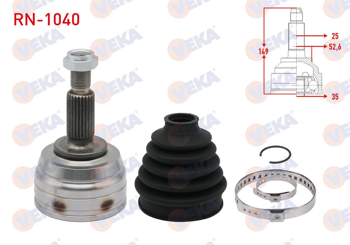 Veka RN-1040 CV Joint Left-Right Front Outer 25X35x52 — Axles, CV Joints & Boots