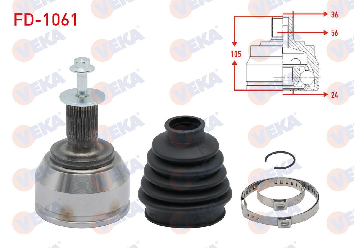 Veka FD-1061 CV Joint Left-Right Front Outer Ford Focus II (Da) 1.6i 36X24x56 Length 105 mm 2004-2 — Axles, CV Joints & Boots