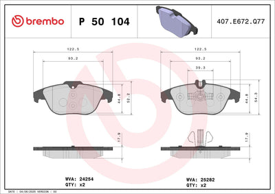 Brembo P50104 Brake Pad Rear Mercedes W204/W207/X204/S204/C207/A207 07-17 — Brake Pads