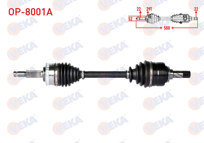 Veka OP-8001A Complete Axle Left Front with ABS 29 Outer Length 580mm Opel Corsa C 1.3 CDTi — Axles, CV Joints & Boots