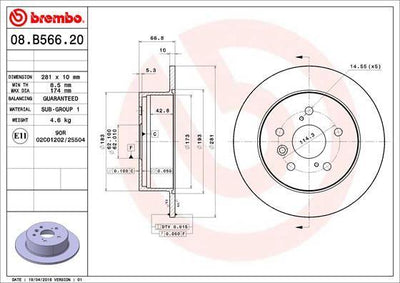 Brembo 08.B566.21 Brake Disc Rear UV Coated Toyota — Brake Rotors & Drums