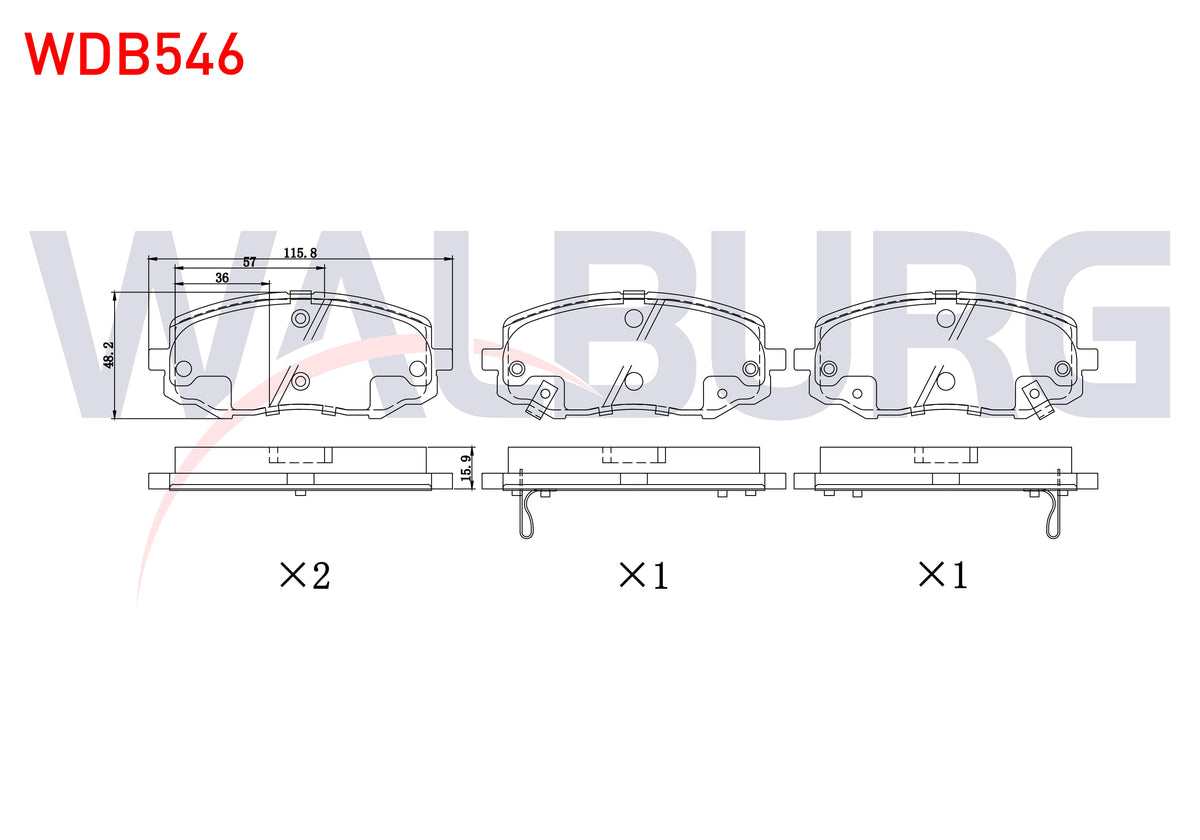 WALBURG WDB546 Brake Pad with Wear Indicator Front Hyundai i20 (Pb,Pbt) 1.2 D-Cvvt 2008-2015 / i20 (Pb,Pbt) 1.4 CRDi 2008-2015 / i20 (Pb,Pbt) 1.4 Cvvt 2008-2015